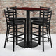 Mahogany Top/Black Vinyl Seat |#| 24inch x 42inch Rectangular Mahogany Laminate Table w/ 4 Ladder Back Metal Barstools