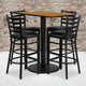 Natural Top/Black Vinyl Seat |#| 24inch x 42inch Rectangular Natural Laminate Table w/ 4 Ladder Back Metal Barstools