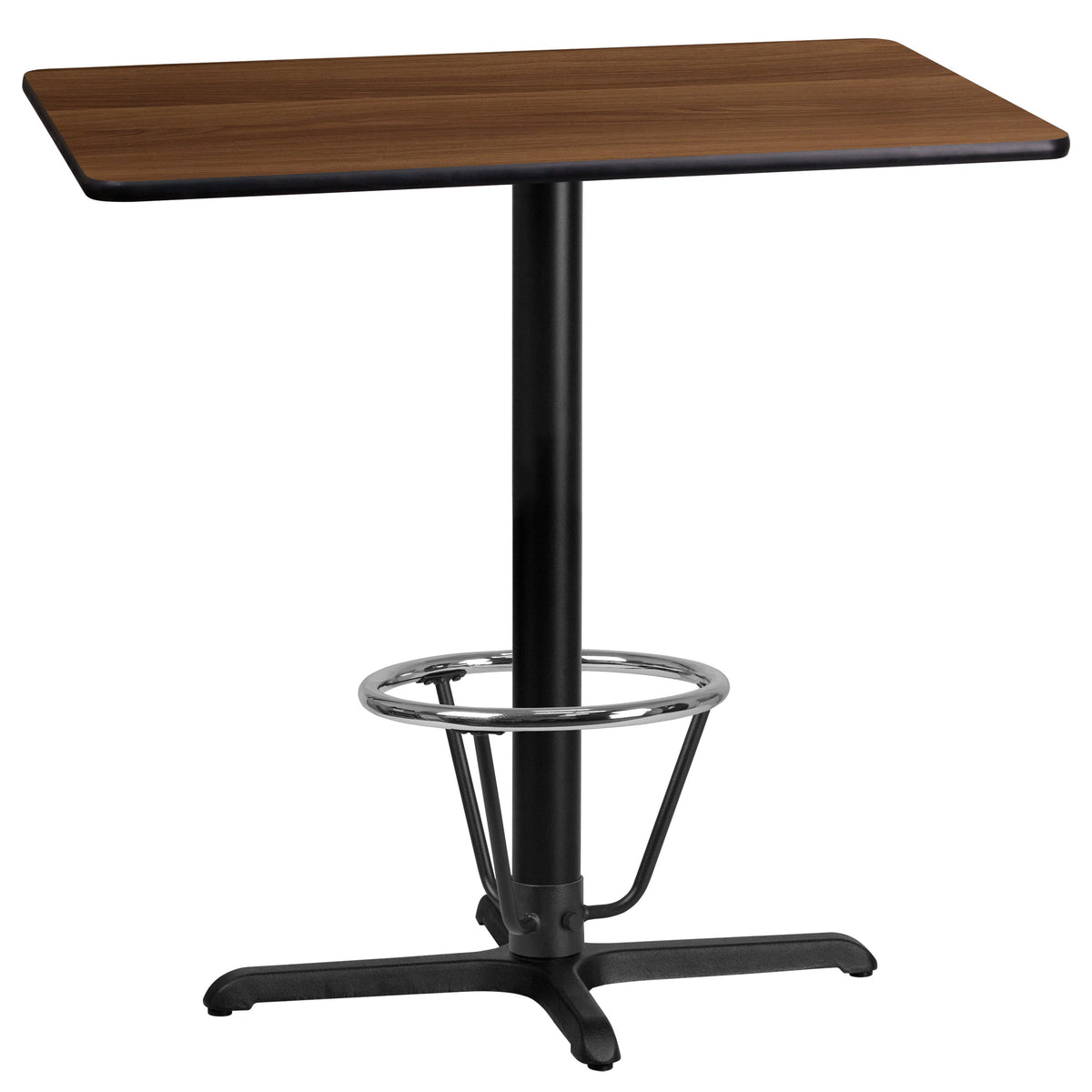 Walnut |#| 24inch x 42inch Laminate Table Top & 23.5inch x 29.5inch Bar Height Base with Foot Ring