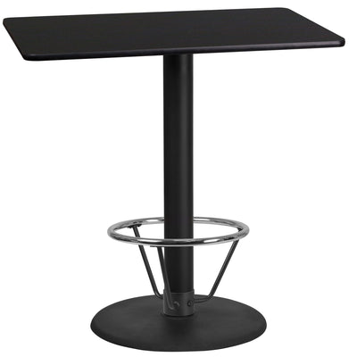 24'' x 42'' Rectangular Laminate Table Top with 24'' Round Bar Height Table Base and Foot Ring - View 1