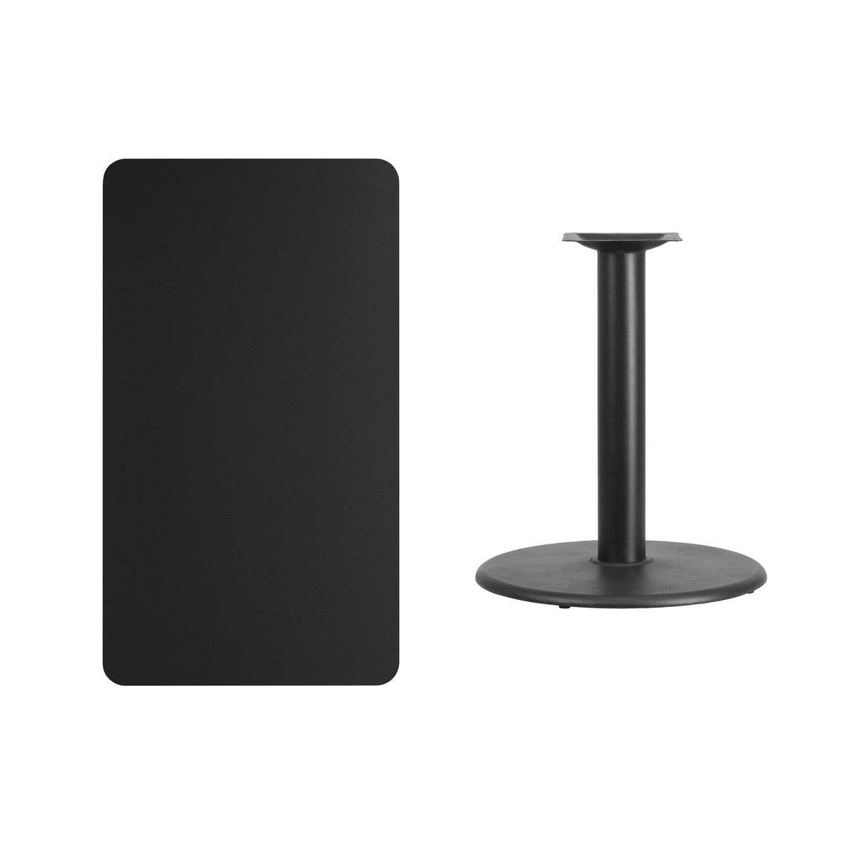 Black |#| 24inch x 42inch Rectangular Black Laminate Table Top with 24inch Round Table Height Base