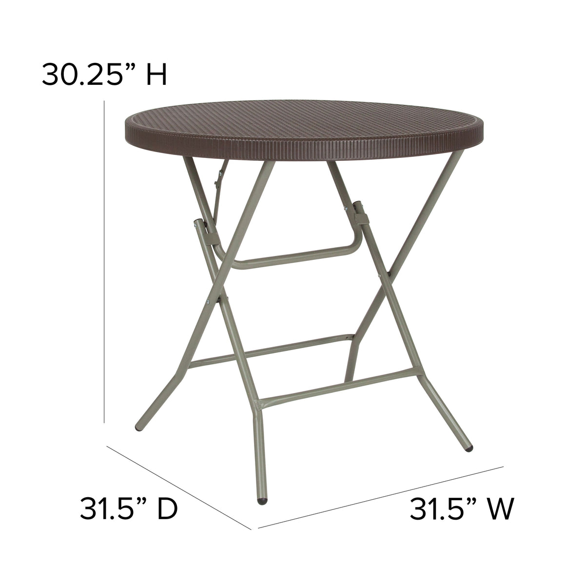 2.6-Foot Round Brown Rattan Plastic Folding Table - Outdoor Event Table