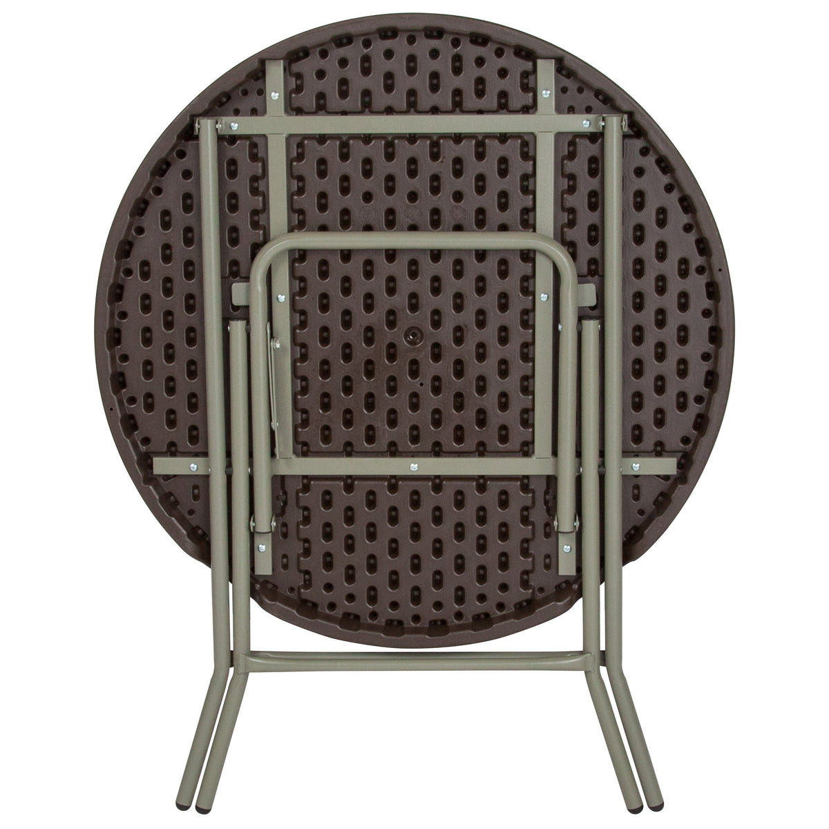 2.6-Foot Round Brown Rattan Plastic Folding Table - Outdoor Event Table