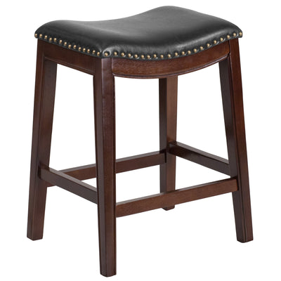 26'' High Backless Wood Counter Height Stool with LeatherSoft Saddle Seat