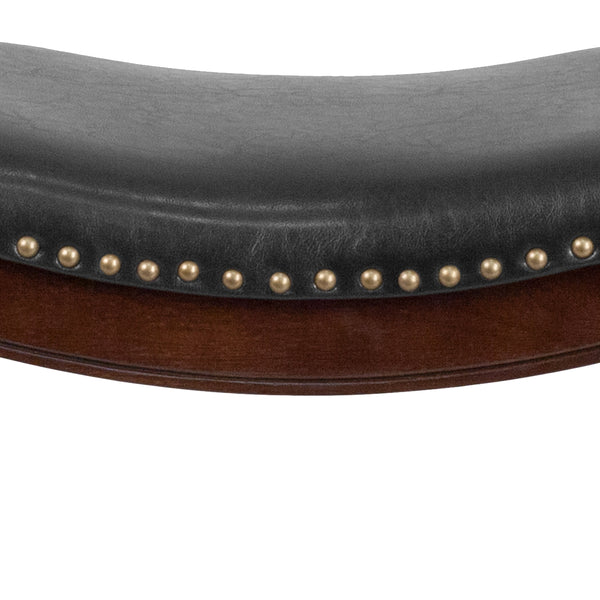 Cappuccino |#| 26inch High Backless Cappuccino Wood Stool with Black LeatherSoft Saddle Seat