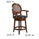 26inch High Expresso Stool w/ Arms, Woven Rattan Back & Black LeatherSoft Seat