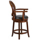 26inch High Expresso Stool w/ Arms, Woven Rattan Back & Black LeatherSoft Seat