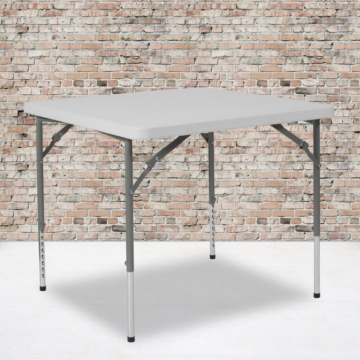 2.79-Foot Square Height Adjustable Granite White Plastic Folding Table