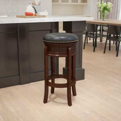 29'' High Backless Wood Barstool with Carved Apron and LeatherSoftSoft Swivel Seat