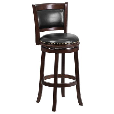 29'' High Wood Barstool with Panel Back and LeatherSoft Swivel Seat