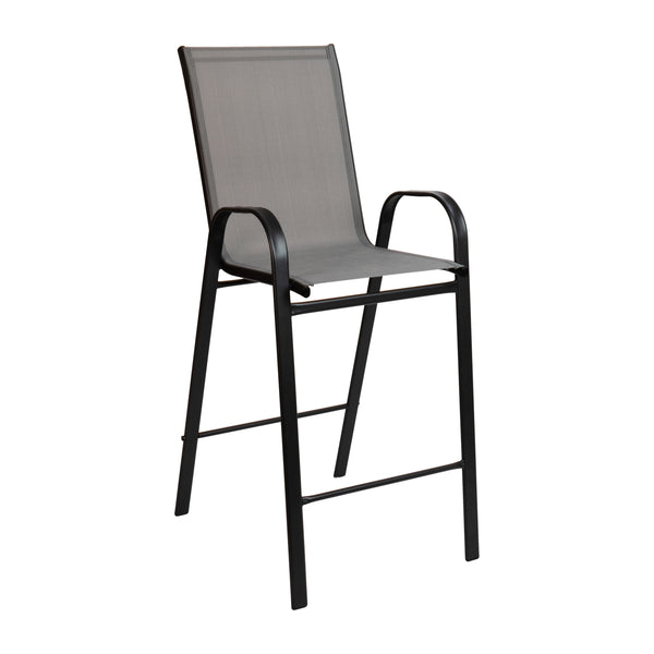 Gray |#| 2 Pack Gray Outdoor Barstools with Flex Comfort Material-Patio Stool