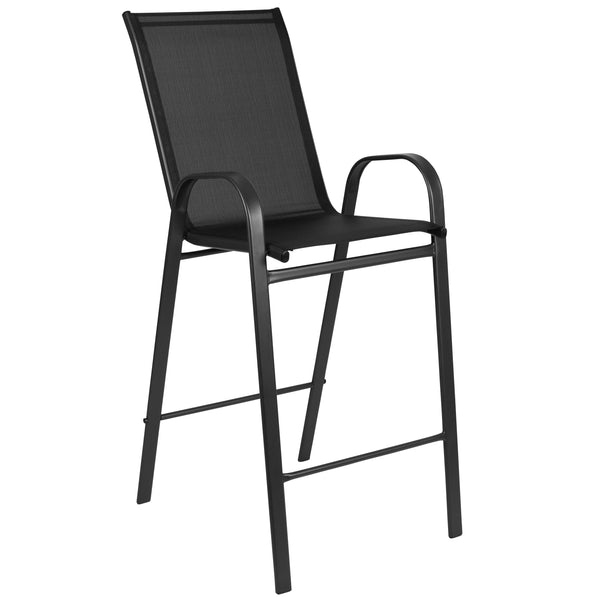 Black |#| 2 Pack Black Outdoor Barstools with Flex Comfort Material-Patio Stool