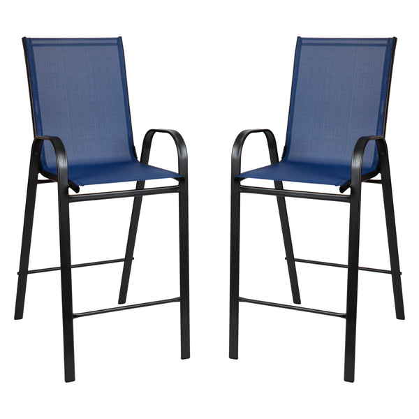 Navy |#| 2 Pack Navy Outdoor Barstools with Flex Comfort Material-Patio Stool