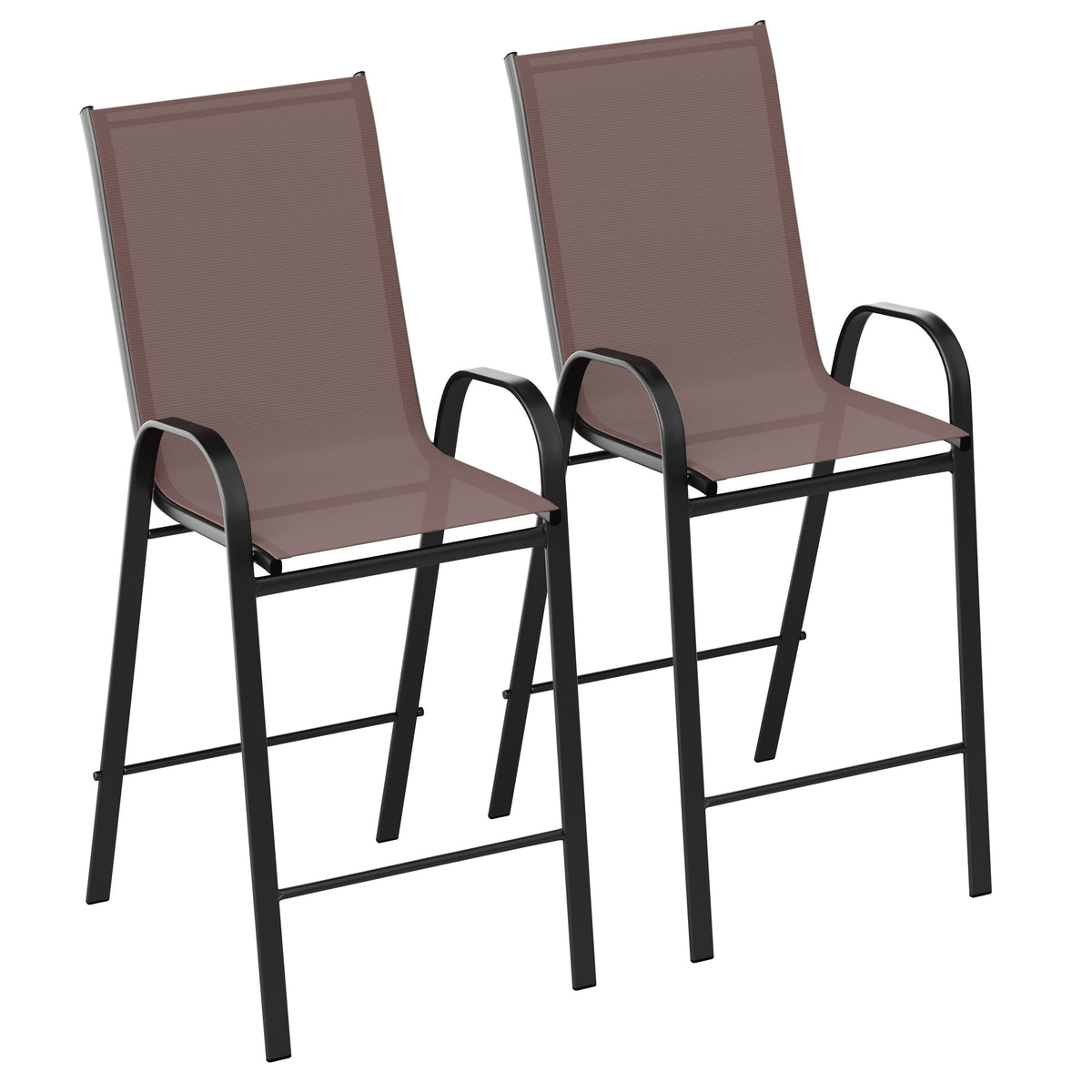 Brown |#| 2 Pack Brown Stackable Outdoor Barstools with Flex Comfort Material-Patio Stools