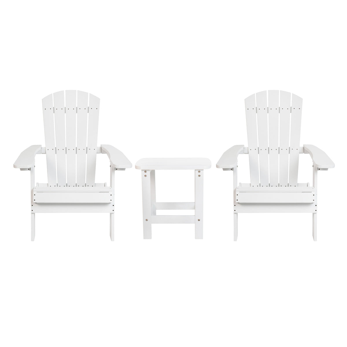 White |#| Set of 2 Indoor/Outdoor Folding Adirondack Chairs with Side Table in White