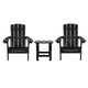 Black |#| Indoor/Outdoor Adirondack Style Side Table and 2 Chair Set in Black