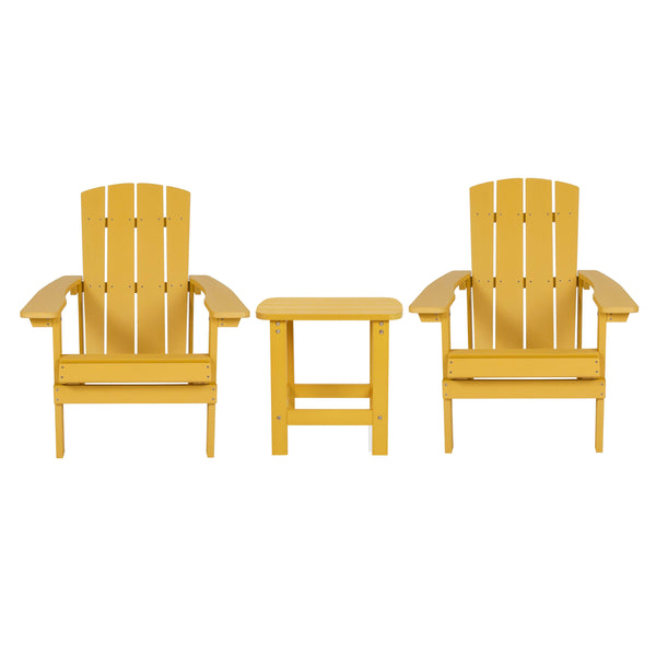 Yellow |#| Indoor/Outdoor Adirondack Style Side Table and 2 Chair Set in Yellow