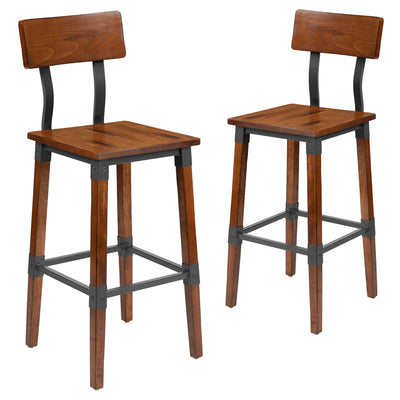 2 Pack Rustic Antique Industrial Wood Dining Barstool