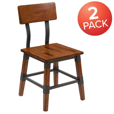 2 Pack Rustic Antique Industrial Wood Dining Chair - View 2
