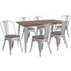 Silver |#| 30.25inch x 60inch Silver Metal Table Set with Wood Top and 6 Stack Chairs