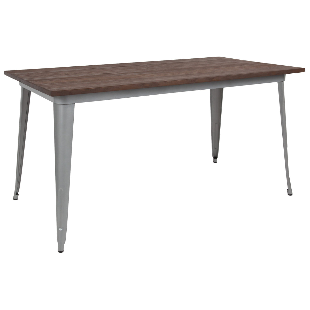 Silver |#| 30.25inch x 60inch Rectangular Silver Metal Indoor Table with Walnut Rustic Wood Top