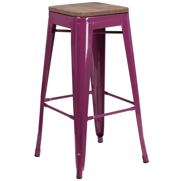 Purple |#| 30inch High Backless Purple Barstool with Square Wood Seat - Patio Chair