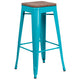Crystal Teal-Blue |#| 30inch High Backless Crystal Teal-Blue Barstool with Square Wood Seat - Patio Chair