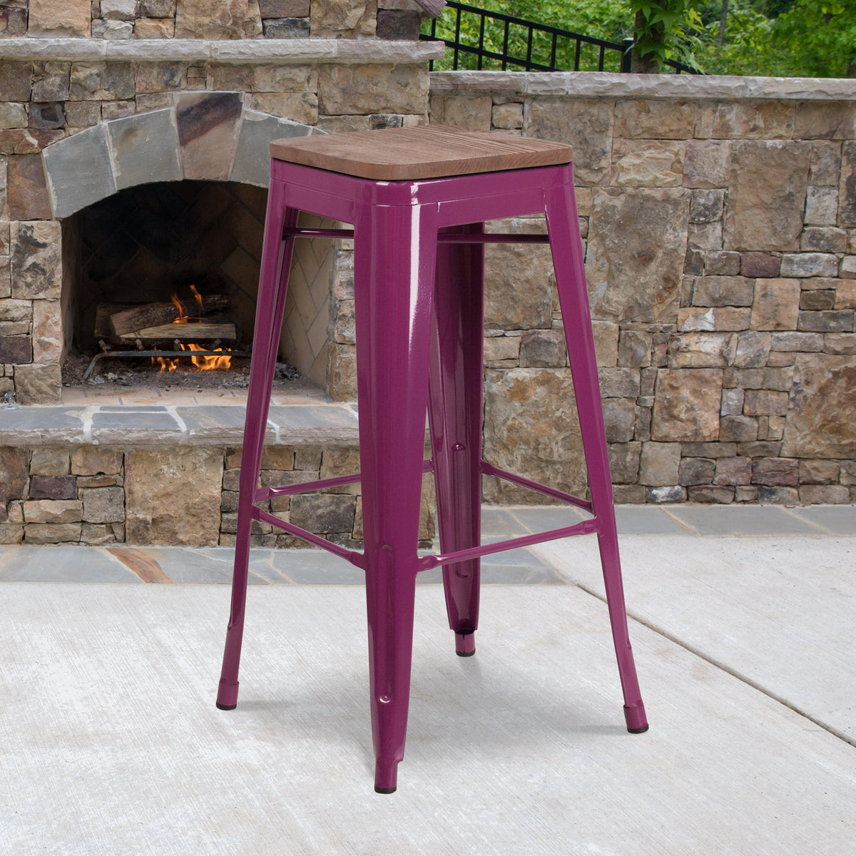 Purple |#| 30inch High Backless Purple Barstool with Square Wood Seat - Patio Chair