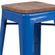 Blue |#| 30inch High Backless Blue Metal Barstool with Square Wood Seat - Kitchen Furniture