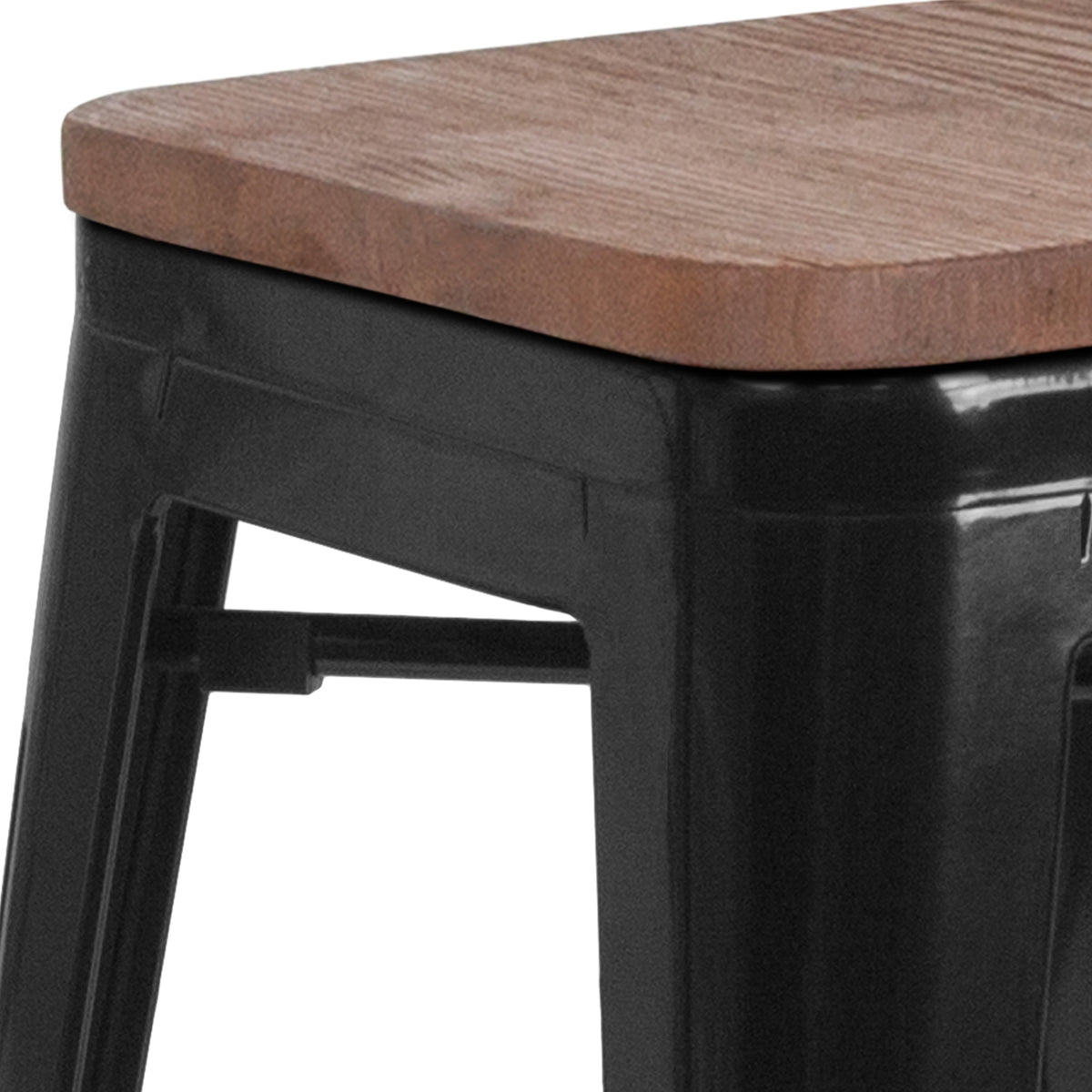 Black |#| 30inch High Backless Black Metal Barstool with Square Wood Seat