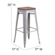 Silver |#| 30inch High Backless Silver Metal Barstool w/ Square Wood Seat - Kitchen Furniture