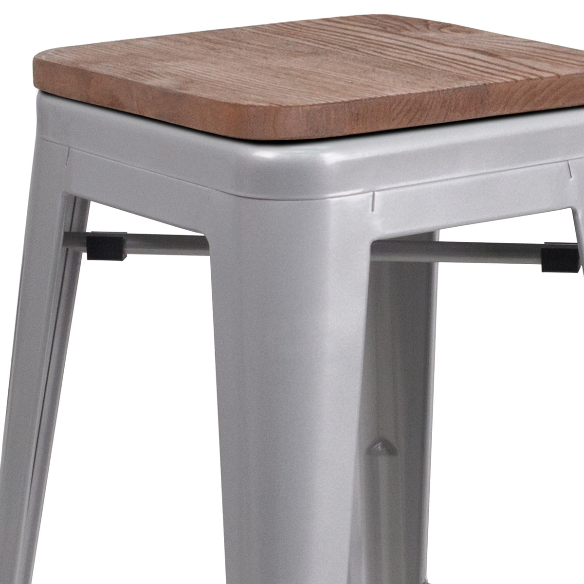Silver |#| 30inch High Backless Silver Metal Barstool w/ Square Wood Seat - Kitchen Furniture