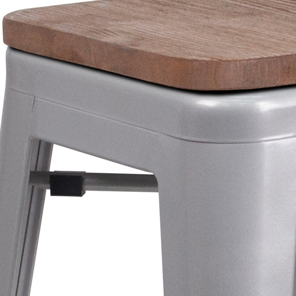 Silver |#| 30inch High Backless Silver Metal Barstool w/ Square Wood Seat - Kitchen Furniture