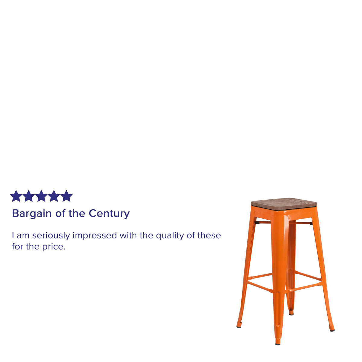 Orange |#| 30inch High Backless Orange Metal Barstool w/ Square Wood Seat - Kitchen Furniture