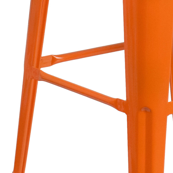 Orange |#| 30inch High Backless Orange Metal Barstool w/ Square Wood Seat - Kitchen Furniture