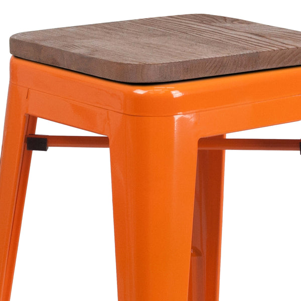 Orange |#| 30inch High Backless Orange Metal Barstool w/ Square Wood Seat - Kitchen Furniture