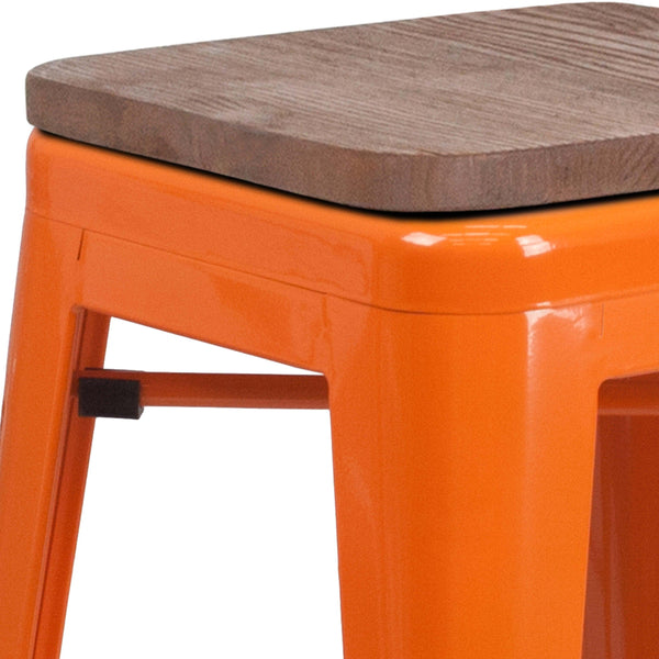 Orange |#| 30inch High Backless Orange Metal Barstool w/ Square Wood Seat - Kitchen Furniture