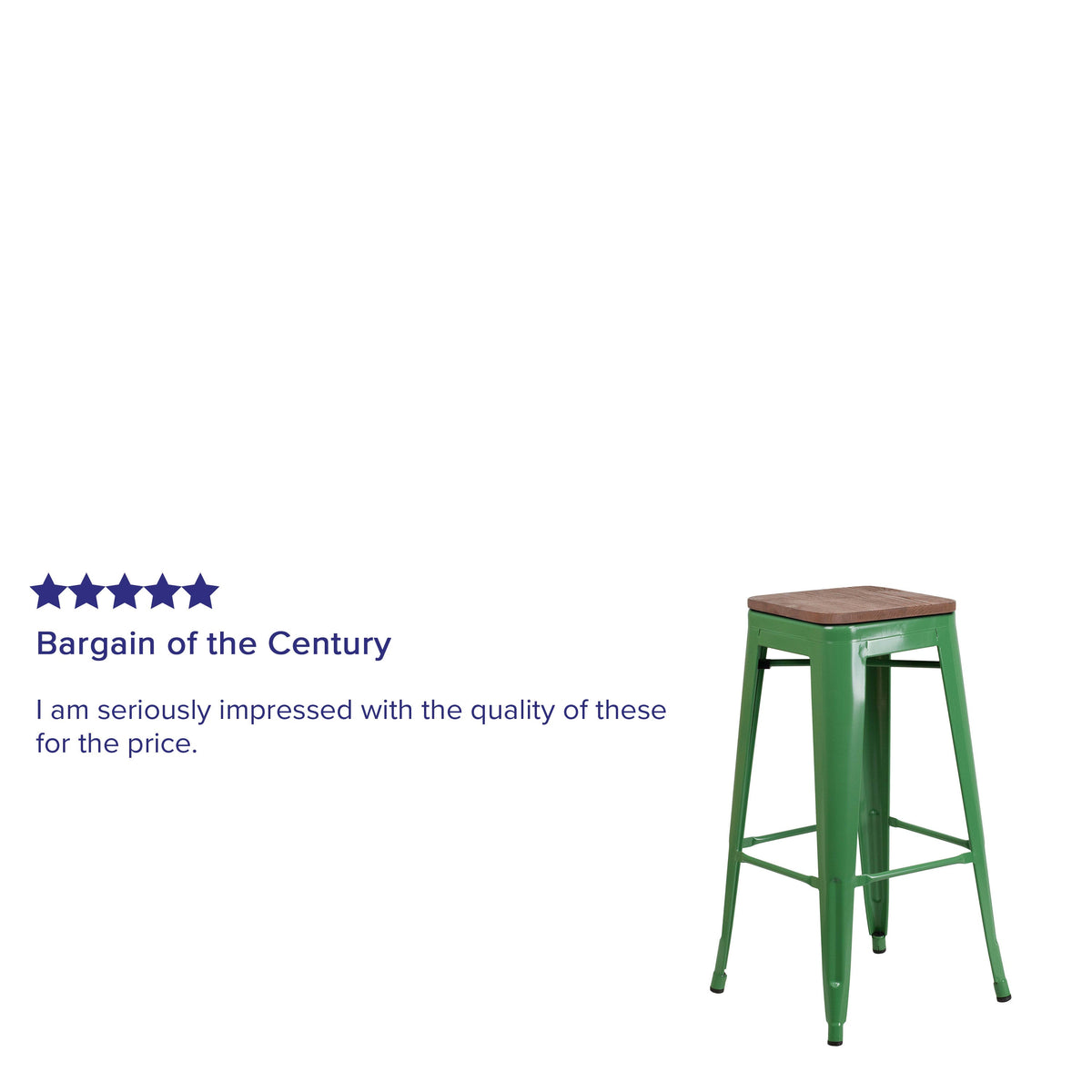 Green |#| 30inch High Backless Green Metal Barstool with Square Wood Seat - Kitchen Furniture