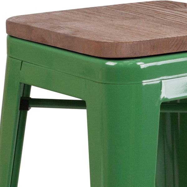 Green |#| 30inch High Backless Green Metal Barstool with Square Wood Seat - Kitchen Furniture