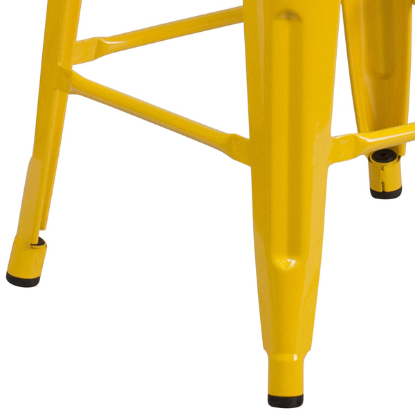 Yellow |#| 30inch High Backless Yellow Metal Barstool w/ Square Wood Seat - Kitchen Furniture