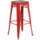 Red |#| 30inch High Backless Red Metal Barstool with Square Wood Seat - Kitchen Furniture