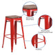 Red |#| 30inch High Backless Red Metal Barstool with Square Wood Seat - Kitchen Furniture