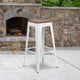 White |#| 30inch High Backless White Metal Barstool with Square Wood Seat - Kitchen Furniture