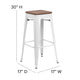 White |#| 30inch High Backless White Metal Barstool with Square Wood Seat - Kitchen Furniture