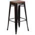 30" High Backless Metal Barstool with Square Wood Seat