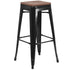 30" High Backless Metal Barstool with Square Wood Seat