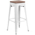 30" High Backless Metal Barstool with Square Wood Seat