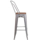 Silver |#| 30inch High Silver Metal Barstool with Back and Wood Seat - Kitchen Furniture