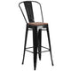 Black |#| 30inch High Black Metal Barstool with Back and Wood Seat - Kitchen Furniture