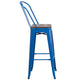 Blue |#| 30inch High Blue Metal Barstool with Back and Wood Seat - Kitchen Furniture